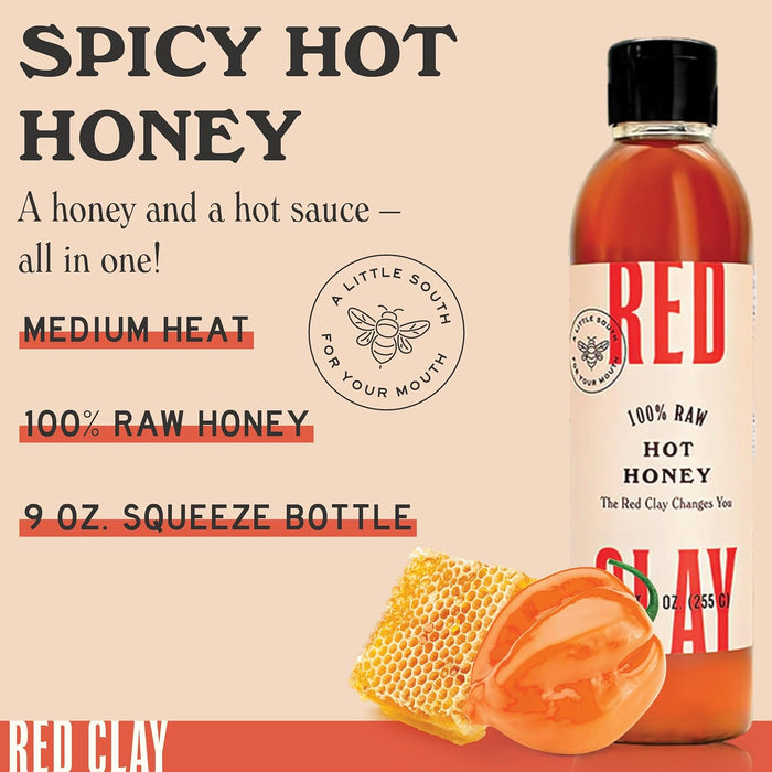 Red Clay Hot Honey Paleo Spicy Honey 100% Raw Wildflower Honey 9 oz