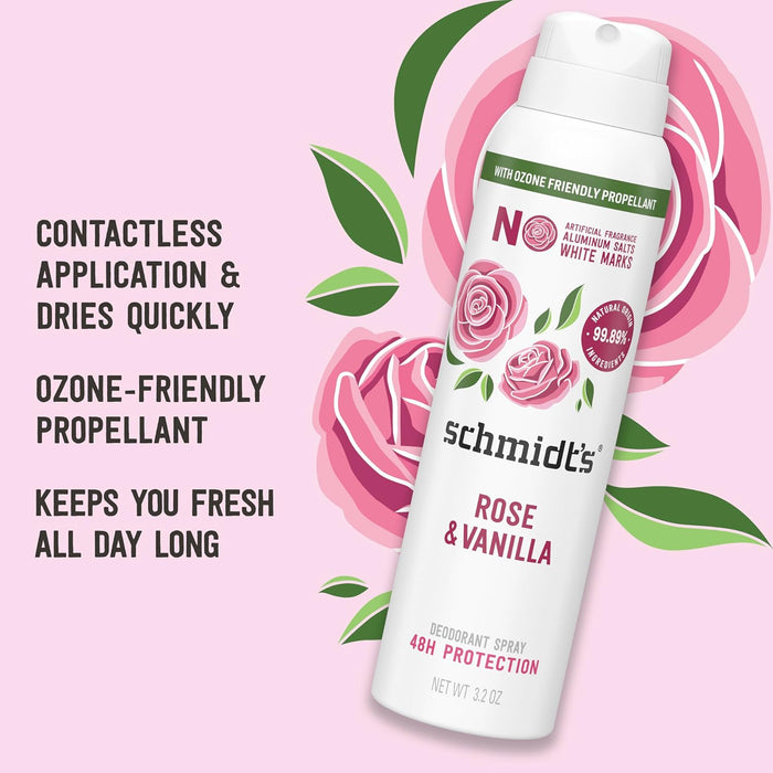 Schmidt's Natural Deodorant Spray Rose Vanilla 3.2 oz