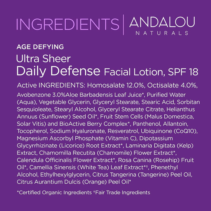 Andalou Naturals Ultra Sheer Daily Defense Facial Lotion With Spf 8 2.7 Oz