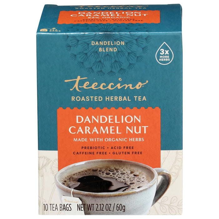 Teeccino  Chicory Herbal Tea  Dandelion Caramel Nut  10 Tea Bags  10 Bag