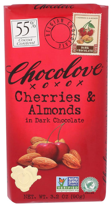 Chocolove  Premium Chocolate Bar Dark Chocolate Cherries And Almonds Bars   3.2 Oz