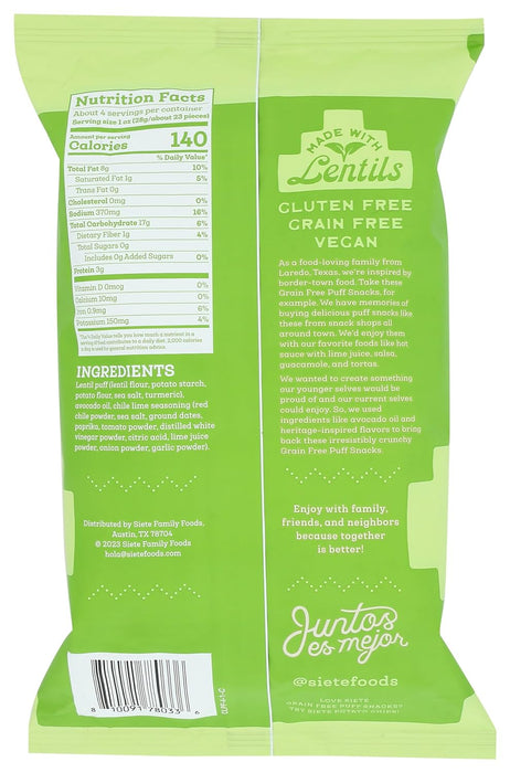 Siete Grain Free Puffs; Chile Lime 4 OZ