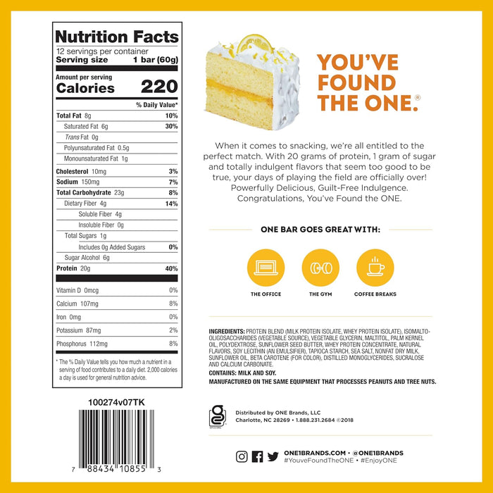 One  Flavored Protein Bar Lemon Cake   60 Gr