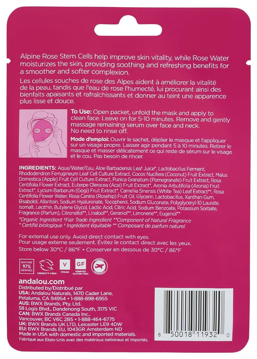 Andalou Naturals 1000 Roses Instant Soothe And Smooth Sheet Mask .6 Oz