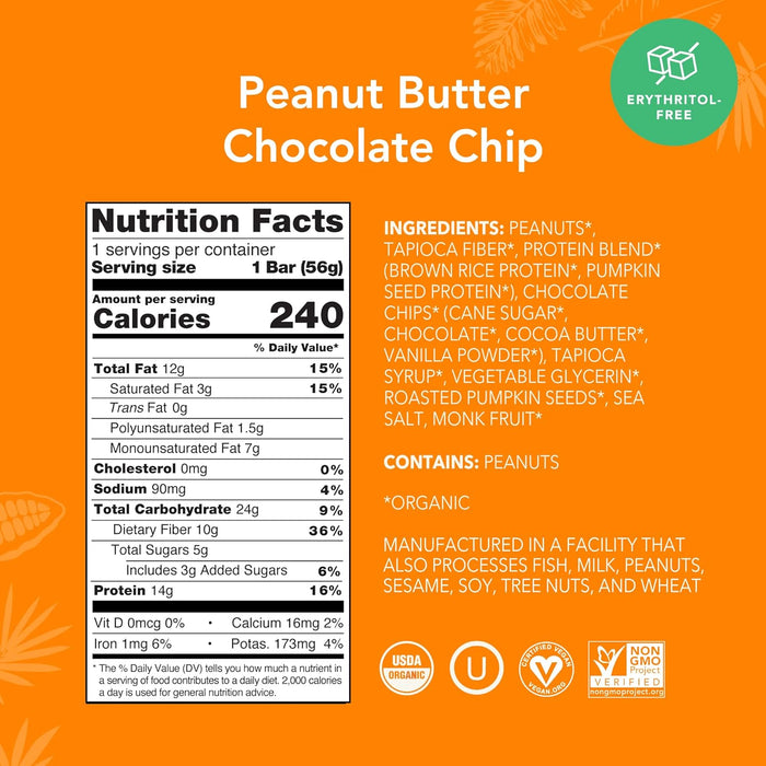 Aloha Protein Bars Organic Peanut Butter Chocolate Chip 1.98 OZ