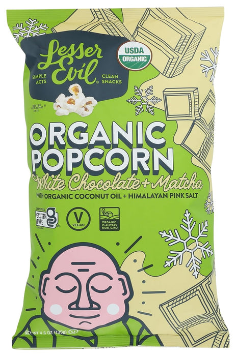 Lesser Evil  Organic Popcorn White Chocolate And Matcha Bag  4.6 Oz