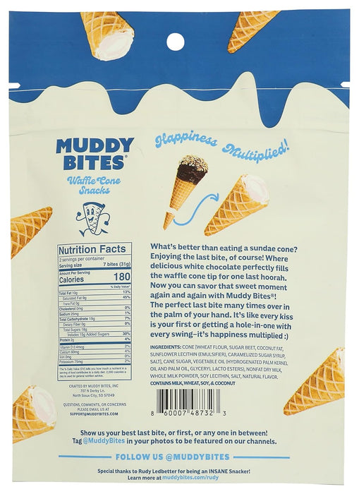 Muddy Bites  Waffle Cone Snacks White Chocolate  2.33 Oz