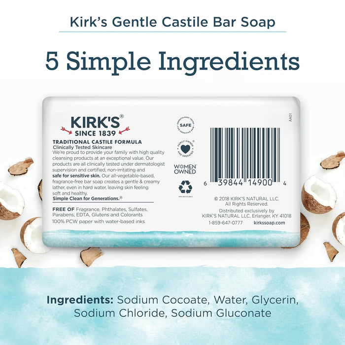 Kirk'S Soap 100% Premium Coconut Oil Gentle Castile Fragrance Free 3 4Oz