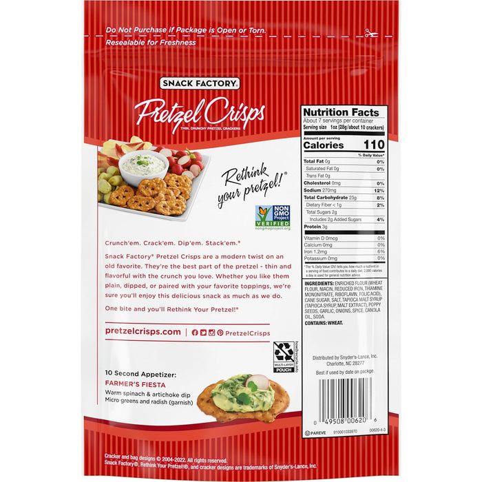 Snack Factory  Pretzel Crisps Everything Thin Crunchy Crackers Deli Style  7.2 Oz