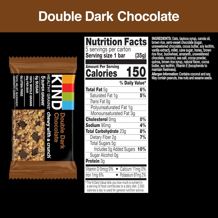 Kind  Healthy Grains Granola Bars Double Dark Chocolate   5/1.2 Oz