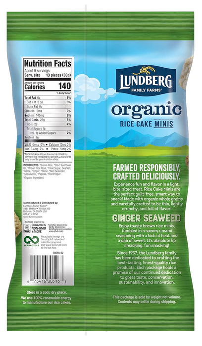 Lundberg Family Farms  Organic Rice Cake Minis Ginger Seaweed  5 Oz