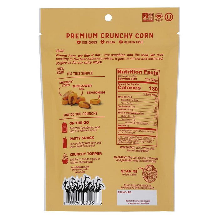 Love Corn  Habanero Roasted Chili Crunchy Corn Snack  4 Oz