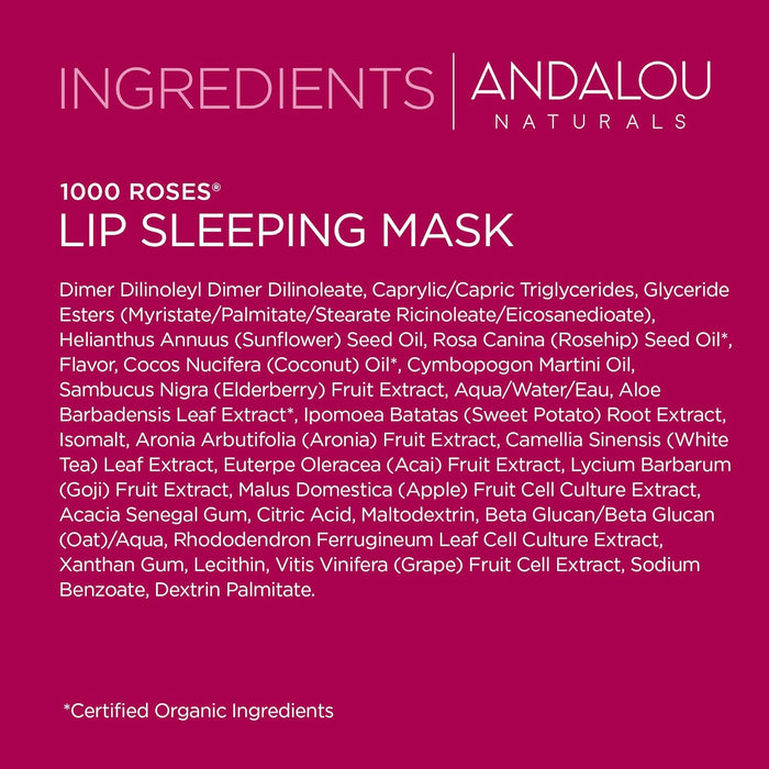 Andalou Naturals 1000 Roses Sleep Mask Lip Sensitive 1 Each 0.42 Oz