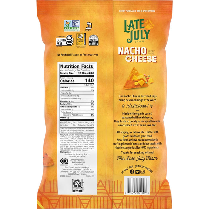 Late July Nacho Cheese Tortilla Chips Made With Og2 ellow Corn 7.8 Oz