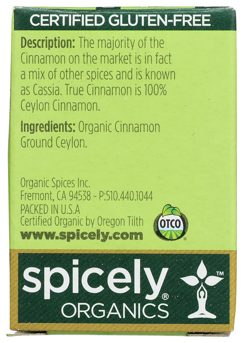 Spicely Organics  Organic Cinnamon Ground Ceylon Box  .45 Oz