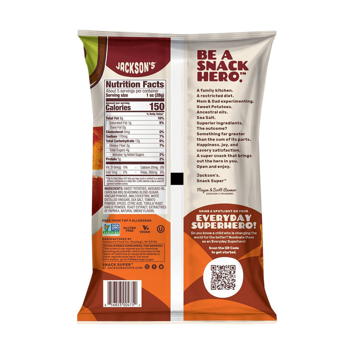 Jacksons Honest Chips  Sweet Potato Chips Avocado Oil Carolina Bbq  5 Oz