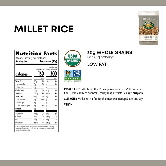 Nature'S Path  Organic Millet Rice Oat Bran Flakes Cereal   32 Oz