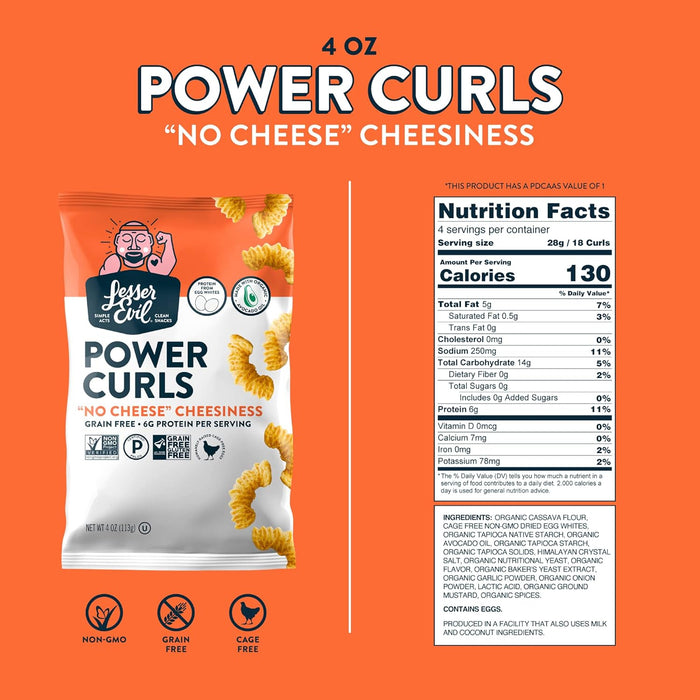 Lesser Evil  Organic Power Curls No Cheese Cheesiness  4 Oz