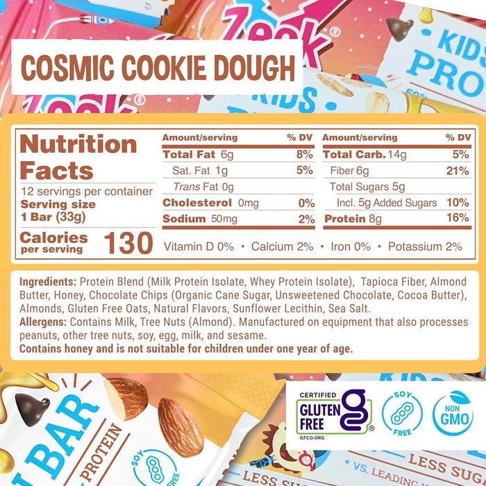 Zeek Bar Protein Bar Kids  Cosmic Cookie Dough 4.7 OZ