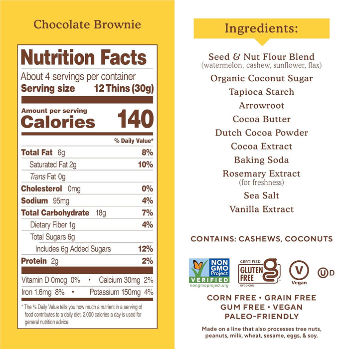 Simple Mills  Sweet Thins Seed And Nut Flour Chocolate Brownie  4.25 Oz