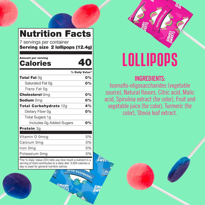 Smartsweets Watermelon Blue Raspberry Lollipops 3 oz