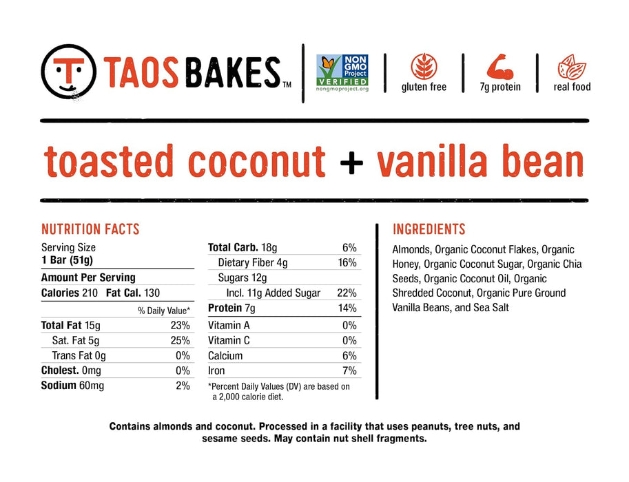 Taos Bakes  Bar Toasted Coconut Vanilla Bean   1.8 Oz