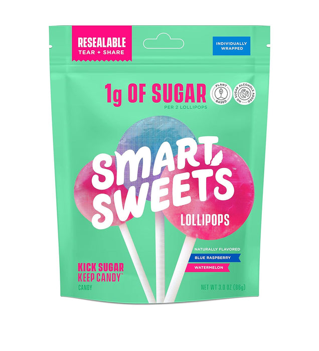 Smartsweets Watermelon Blue Raspberry Lollipops 3 oz