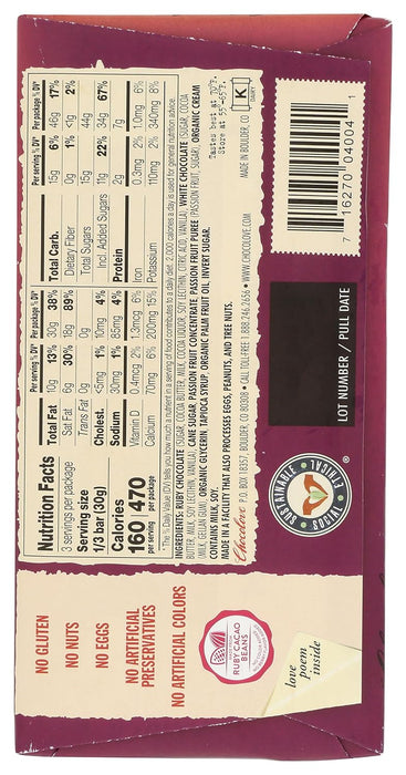 Chocolove  Passion Fruit Filled Ruby Cocoa Bar   3.2 Oz