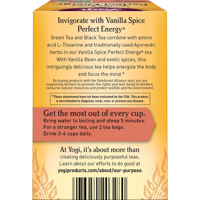 Yogi  Perfect Energy Herbal Tea Vanilla Spice  16 Ct