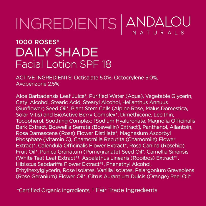 Andalou Naturals Sensitive 1000 Roses Daily Shade Spf 18 Lotion 2.7 Oz