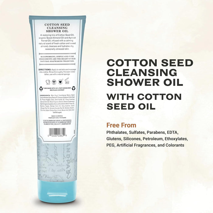 The Grandpa Soap Co.  Cotton Seed Cleansing Shower Oil  9.5 Fl