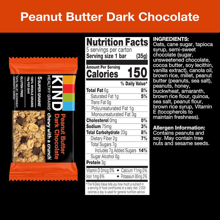 Kind  Granola Healthy Grains Peanut Butter And Dark Chocolate Bar   5/1.2 Oz