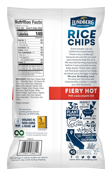 Lundberg Gluten Free Whole Grain Brown Rice Chips Fiery Hot 5.5oz