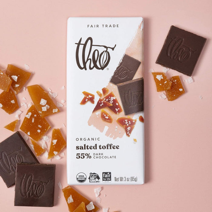 Theo Chocolate Organic Salted Toffee 55 % Dark Chocolate 3 Oz