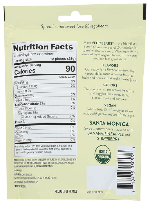 Vegobears Organic Gummy Bear Santa Monica Bag 4 oz