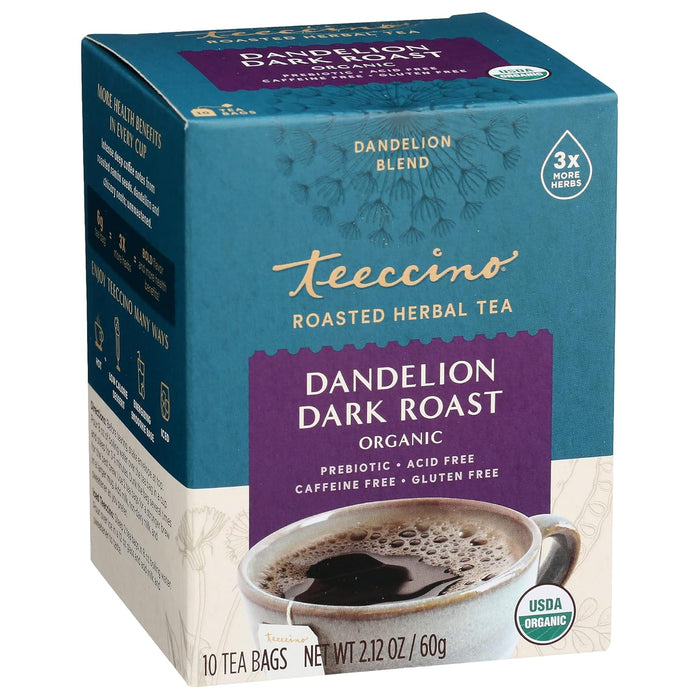 Teeccino  Chicory Herbal Tea Dandelion Dark Roast Organic 10 Tea Bags  10 Bag