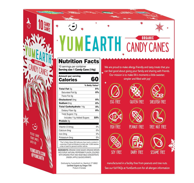 YumEarth Organic Candy Cane Holiday 4.94 oz