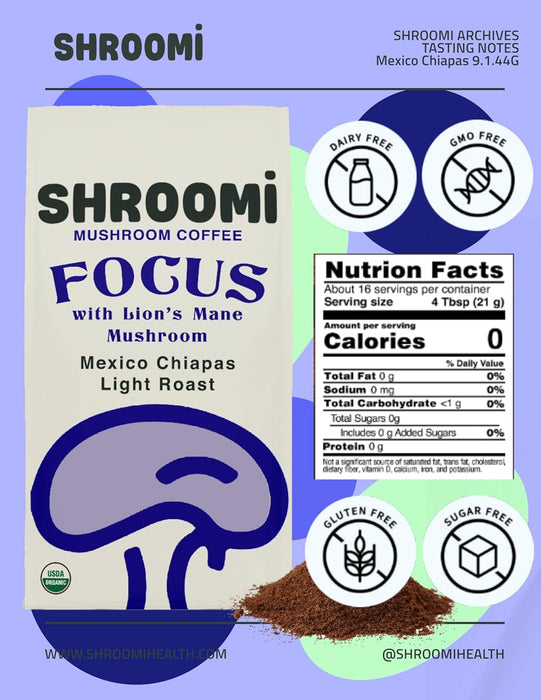 Shroomi Mushroom Coffee Light Roast Mexico Chiapas 12 OZ