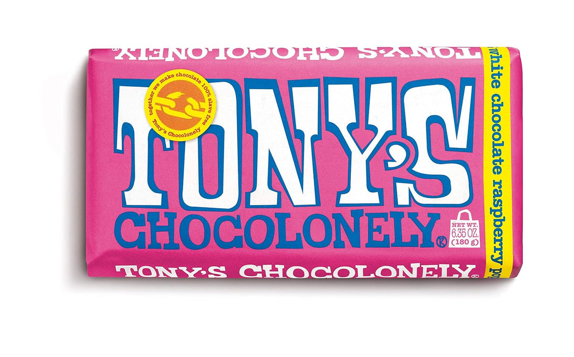 Tony`S Chocolonely  White Chocolate Raspberry Popping Candy Bar   6.35 Oz