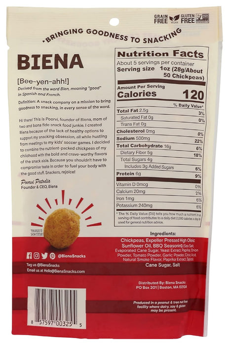 Biena  Barbecue Chickpea Snacks  5 Oz