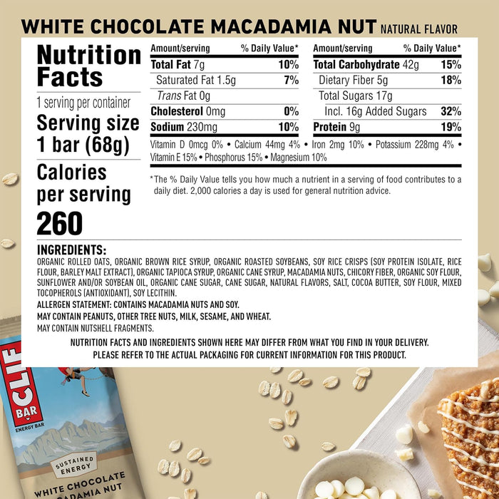 Clif Bar  Organic Energy Bars White Chocolate Macadamia Nut   14.4 Oz