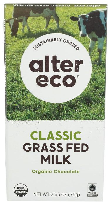 Alter Eco  Organic Chocolate Bar Grass Fed Milk Classic   2.65 Oz