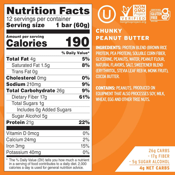 No Cow Bar  Chunky Peanut Butter   2.12 Oz