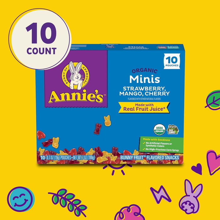 Annie’s Organic Minis Bunny Fruit Snacks Strawberry Mango Cherry 7 oz