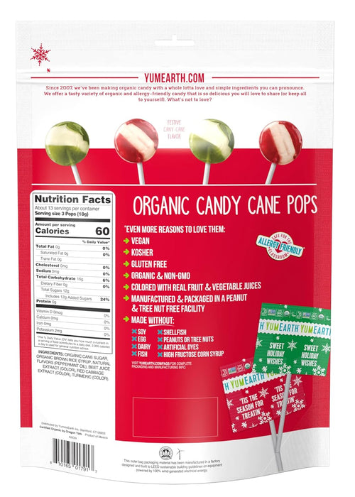 YumEarth  Candy Cane Pops Organic   8.7 oz