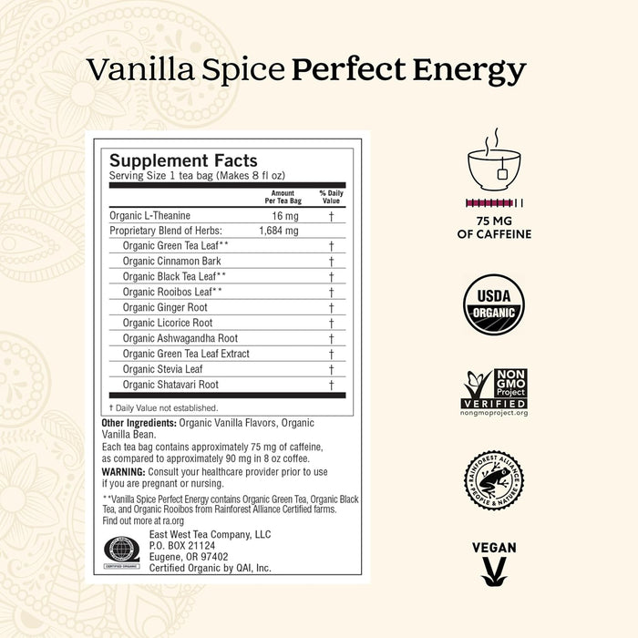 Yogi  Perfect Energy Herbal Tea Vanilla Spice  16 Ct