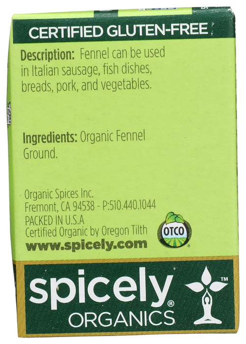 Spicely Organics  Organic Fennel Ground  .5 Oz