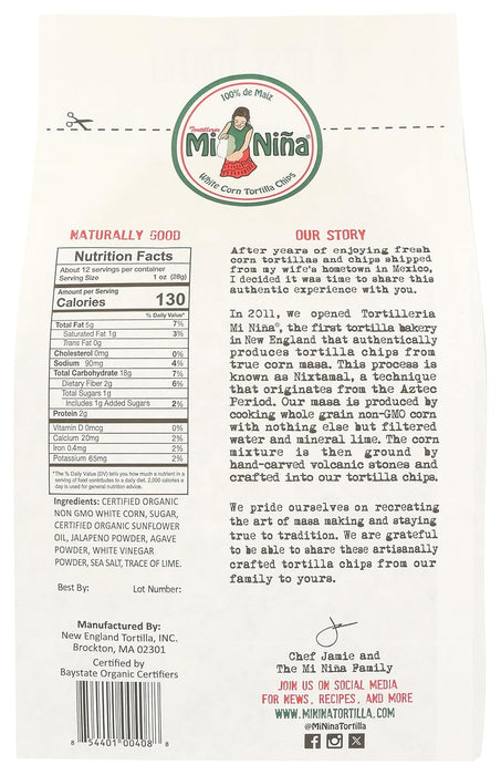 Mi Nina  White Corn Tortilla Chips With Jalapeno Aguave  12 Oz