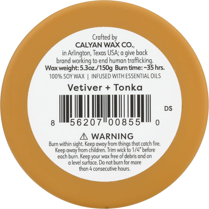 Calyan Wax Co  Vetiver +Tonka  Soy Candle    5.3 Oz