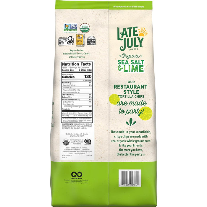 Late July  Party Size Organic Sea Salt And Lime Tortilla Chips  14.75 Oz